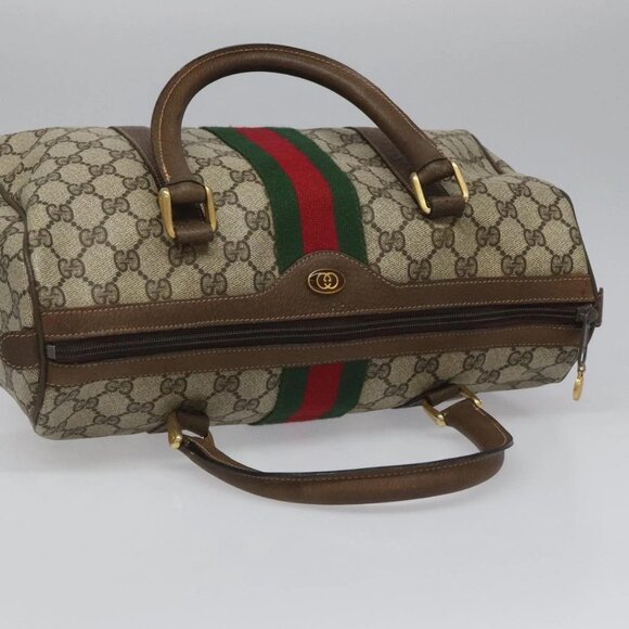 GUCCI GG Supreme Web Sherry Line Boston Bag PVC Beige Red - Picture 6 of 16